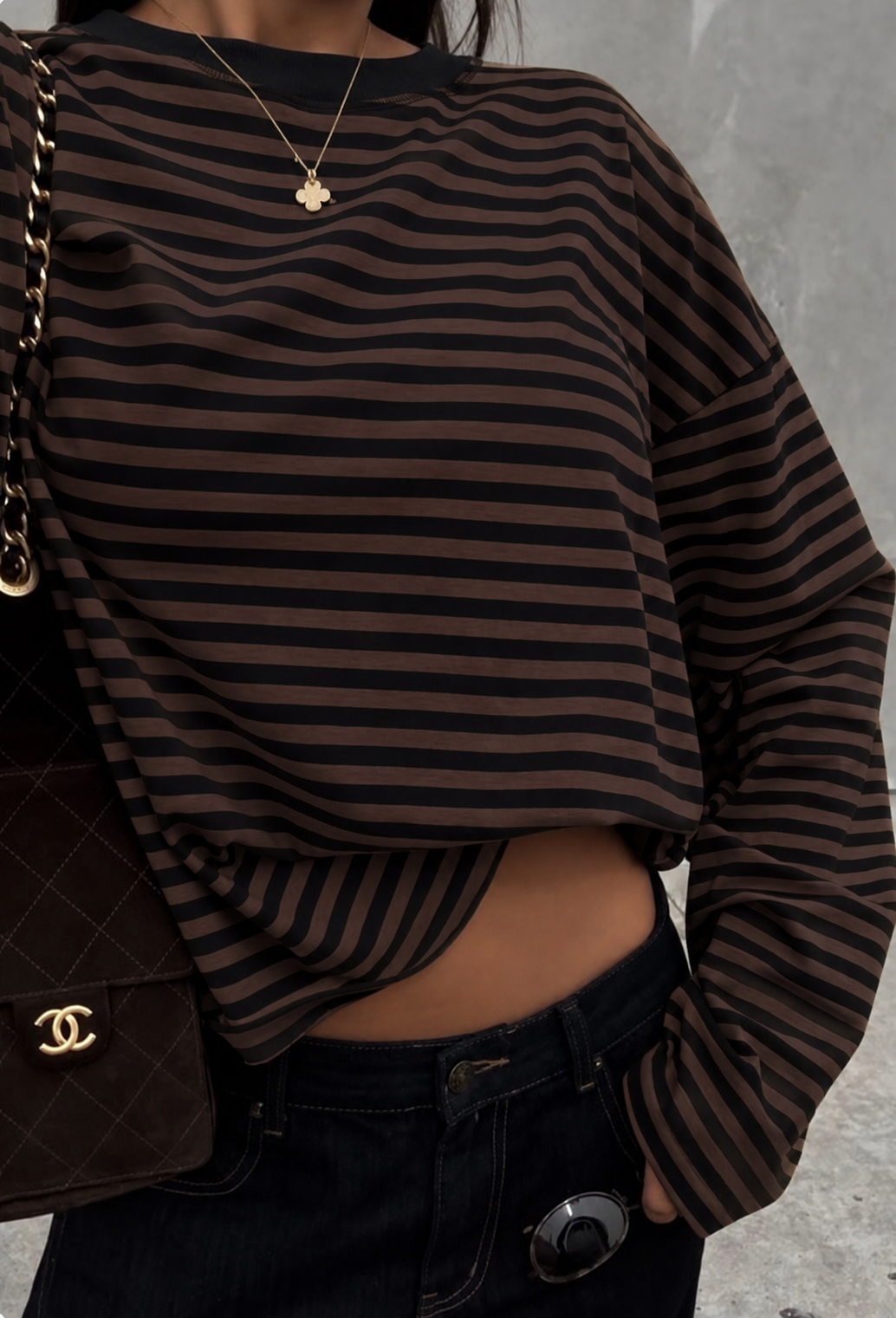 Lara striped longsleeve - zwart/bruin